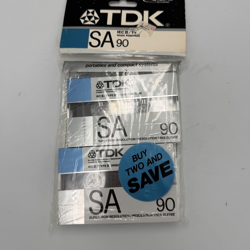 TDK SA 90 High Bias Type II Audio Cassette Tapes Sealed 2 Pack SA-90U2 1983